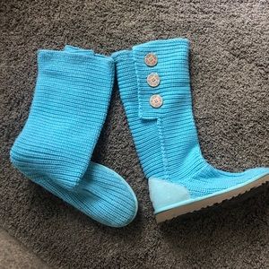 Ugg Tall Cardy Knit Winter Boots, Blue, Size 9